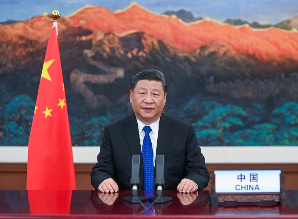 5月18日，国家主席习近平在第73届世界卫生大会视频会议开幕式上发表题为《团结合作战胜疫情　共同构建人类卫生健康共同体》的致辞。新华社记者　李学仁　摄
